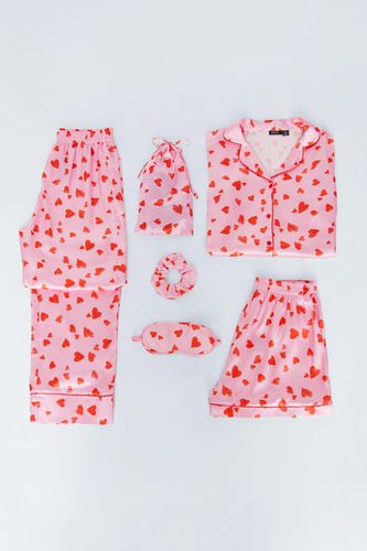 Womens 6-pc Satin Heart Print Pajama Set - - 14 - Nasty Gal - Modalova