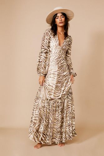 Womens Zebra Metallic Cut Out Maxi Dress - - 4 - Nasty Gal - Modalova