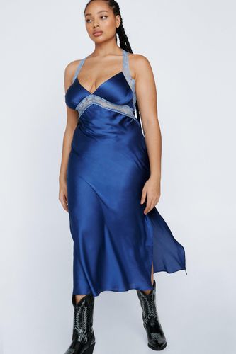 Womens Plus Size Lace Trim Satin Maxi Dress - - 22 - Nasty Gal - Modalova