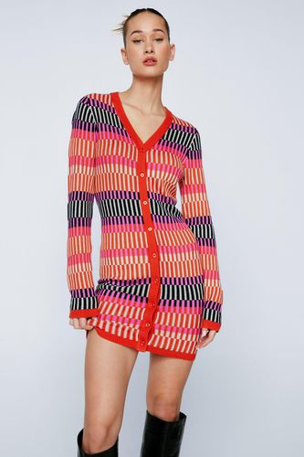 Womens Petite Contrast Stripe Button Up Knit Mini Dress - - S - Nasty Gal - Modalova
