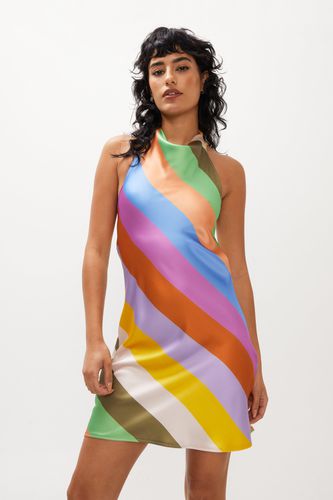 Womens Stripe Satin Halterneck Mini Dress - - 4 - Nasty Gal - Modalova