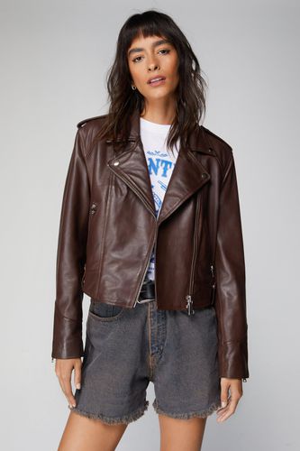 Womens Petite Real Leather Shrunken Biker Jacket - - 10 - Nasty Gal - Modalova