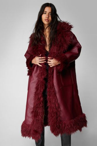 Womens Faux Leather Shearling Fur Trim Longline Afghan Coat - - 12 - Nasty Gal - Modalova
