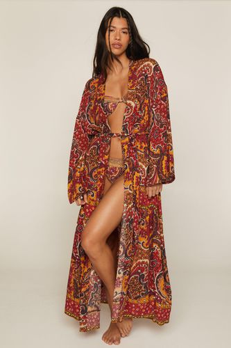 Womens Paisley Border Print Sequin Maxi Kimono - - S - Nasty Gal - Modalova