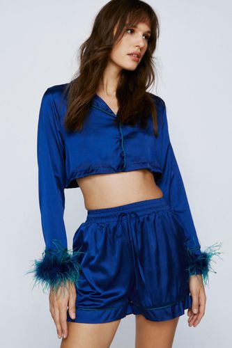 Womens Ombre Feather Cropped Shirt & Shorts PJ Set - - 6 - Nasty Gal - Modalova