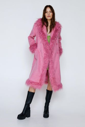 Womens Premium Faux Shearling Fur Trim Wool Coat - - 4 - Nasty Gal - Modalova