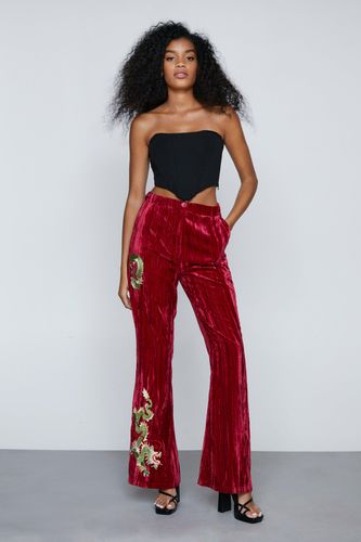 Womens Premium Embroidered Velvet Flare trousers - 4 - Nasty Gal - Modalova
