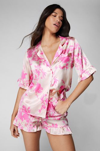 Womens Satin Floral Ruffle Pajama Shorts Set - - S - Nasty Gal - Modalova