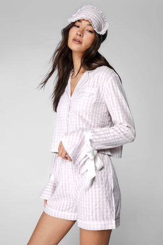 Womens Cotton Gingham Ruffle Tie Sleeve 3pc Pajama Shorts Set - - L - Nasty Gal - Modalova