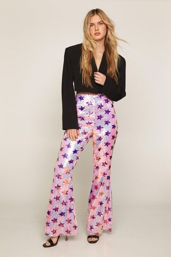 Womens Star Sequin Flare trousers - - 4 - Nasty Gal - Modalova