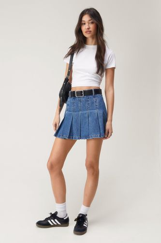 Womens Petite Denim Pleated Mini Skirt - - 6 - Nasty Gal - Modalova