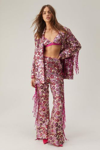 Womens Floral Sequin Flare trousers - - 6 - Nasty Gal - Modalova