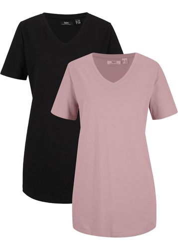 Camiseta larga básica con cuello en V y manga corta (2 unidades) - bpc bonprix collection - Modalova
