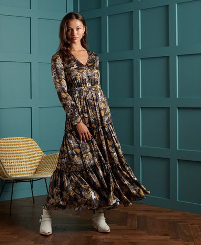 Women's Dry Printed Silk Dress Beige / Wave/Crane Print - Size: 8 - Superdry - Modalova