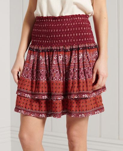 Ladies Ameera Mini Smocked Skirt, Red and Brown, Size: 12 - Superdry - Modalova