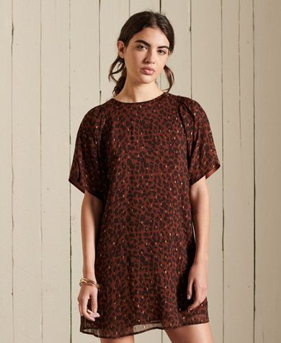 Ladies Leopard Print T-Shirt Metallic Dress, Brown and Black, Size: 8 - Superdry - Modalova
