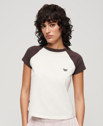 Women's Organic Cotton Essential Logo Raglan T-Shirt Brown/White / Dark Brown/Off White - Size: 10 - Superdry - Modalova