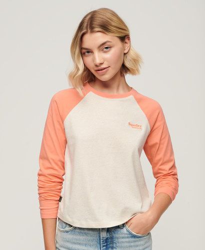 Ladies Slim Fit Colour Block Essential Logo Long Sleeve Baseball Top, Coral and Beige, Size: 10 - Superdry - Modalova