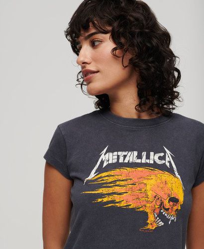 Metallica x Ladies Classic Graphic Print Cap Sleeve Band T-Shirt, Dark Grey, Size: 10 - Superdry - Modalova