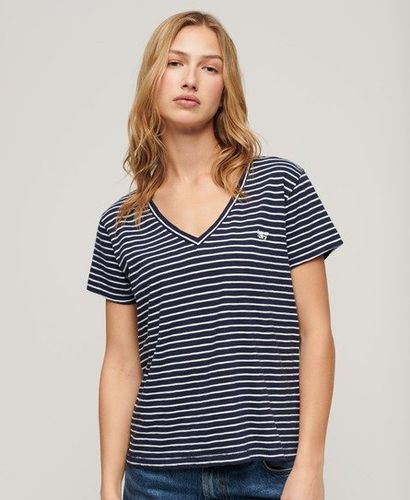 Women's Slub Embroidered V-Neck T-Shirt Navy / Navy/optic Stripe - Size: 10 - Superdry - Modalova