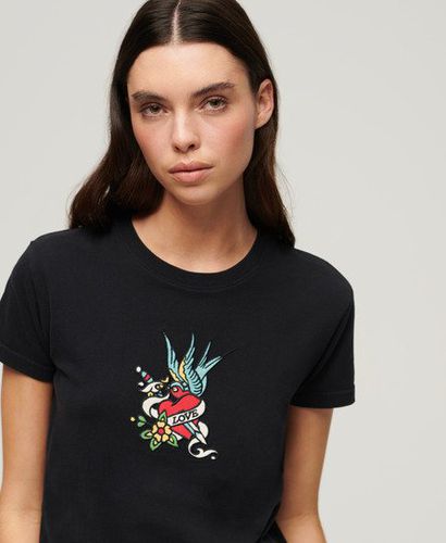 Women's Tattoo Embroidered Fitted T-Shirt Black - Size: 10 - Superdry - Modalova