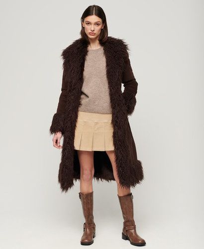 Women's Faux Fur Lined Longline Afghan Coat Brown / Dark Brown Cord - Size: 10 - Superdry - Modalova