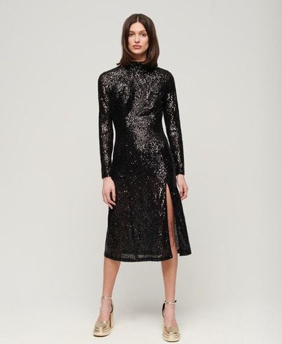 Women's Backless Sequin Midi Dress Black / Black Angle Sequins - Size: 10 - Superdry - Modalova