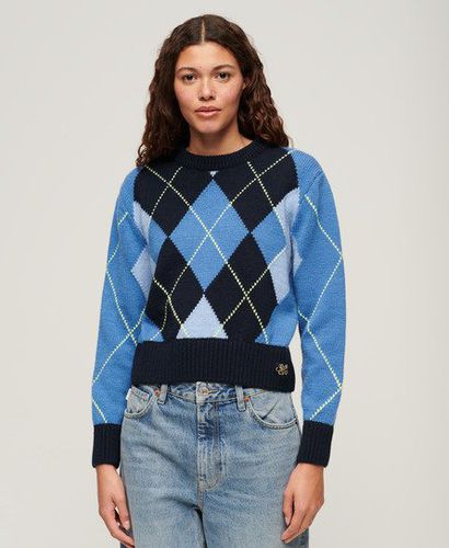 Women's Jacquard Pattern Crew Jumper Blue / Blue Argyle - Size: 14 - Superdry - Modalova