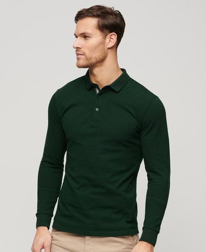Men's Cotton Long Sleeve Pique Polo Green / Forest Green - Size: XL - Superdry - Modalova