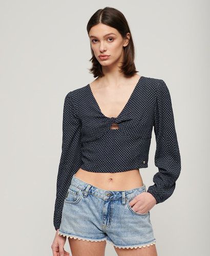 Women's Long Sleeve Woven Crop Top Navy / Scotty Navy - Size: 10 - Superdry - Modalova