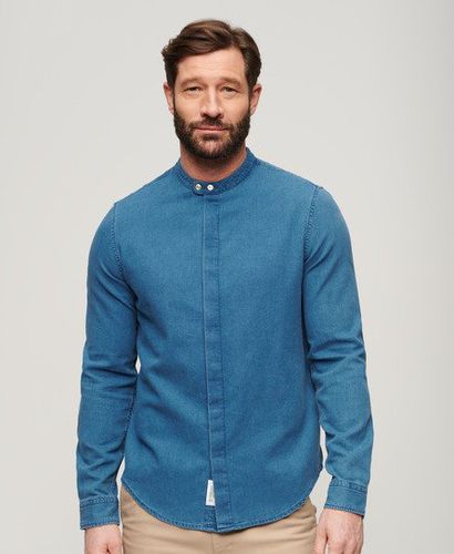 Mens Classic Pinstriped Merchant Grandad Indigo Shirt, Blue, Size: XL - Superdry - Modalova