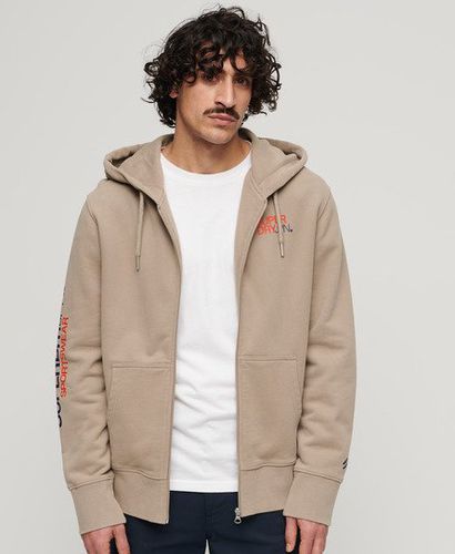 Men's Sportswear Logo Loose Zip Hoodie Beige / Deep Beige Slub - Size: L - Superdry - Modalova