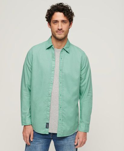 Men's Overdyed Organic Cotton Long Sleeve Shirt Green / Fluro Turquoise - Size: L - Superdry - Modalova