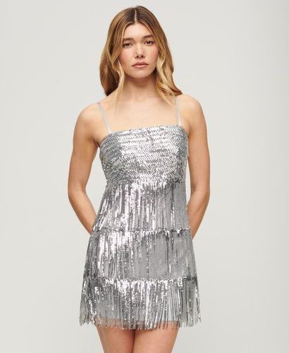 Women's Fringe Cami Mini Dress Silver / Silver Fringe Sequin - Size: 10 - Superdry - Modalova