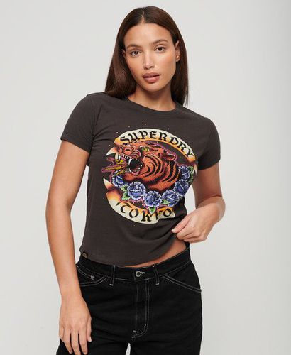Women's Tattoo Rhinestone T-Shirt / Carbon - Size: 10 - Superdry - Modalova