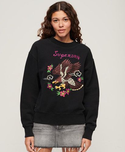 Women's Suika Embroidered Loose Sweatshirt Black / Jet Black - Size: 10 - Superdry - Modalova