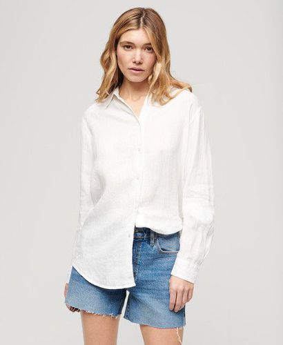 Women's Casual Linen Boyfriend Shirt White / Optic - Size: 10 - Superdry - Modalova