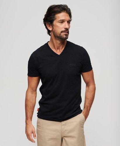 Men's Organic Cotton Embroidered Logo V Neck T-Shirt Black - Size: L - Superdry - Modalova