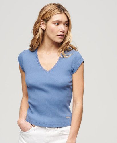 Damen Athletic Essentials Lace Trim V-Neck T-Shirt - Größe: 10-12 - Superdry - Modalova