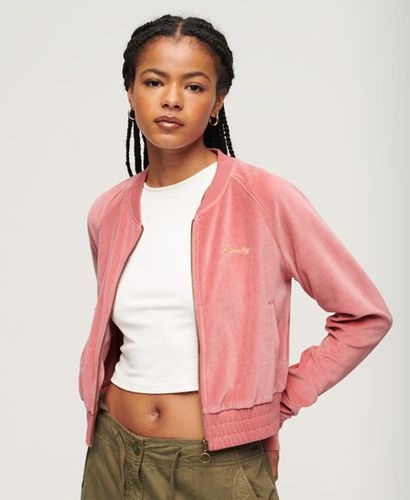 Women's Embroidered Velour Zip Baseball Top Pink / Manila Blush Pink - Size: 12 - Superdry - Modalova