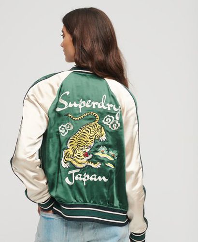 Women's Fully lined Embroidered Sukajan Bomber Jacket, Green, Yellow and Cream, Size: 10 - Superdry - Modalova