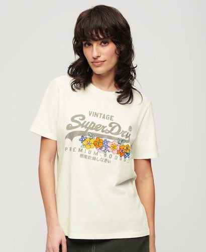 Women's Vintage Logo Premium Floral T-Shirt Cream / Ecru - Size: 12 - Superdry - Modalova