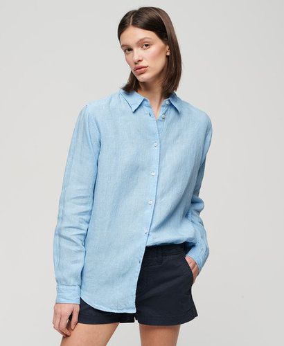 Women's Casual Linen Boyfriend Shirt Blue / Seafoam Blue - Size: 14 - Superdry - Modalova