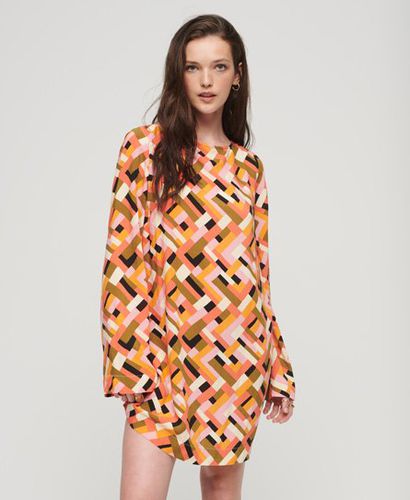 Women's Printed Open Back Mini Dress Orange / Quilt Geo Orange - Size: 10 - Superdry - Modalova