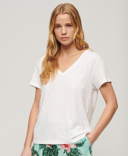 Women's Slub Embroidered V-Neck T-Shirt White / Optic - Size: 10 - Superdry - Modalova