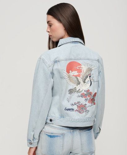 Women's Embroidered Denim Trucker Jacket Blue / Echo Light Vintage - Size: 10 - Superdry - Modalova