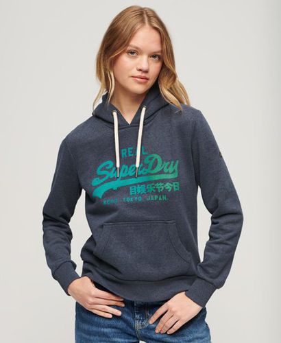 Women's Tonal Vintage Logo Graphic Hoodie Blue / Indigo Marl - Size: 12 - Superdry - Modalova