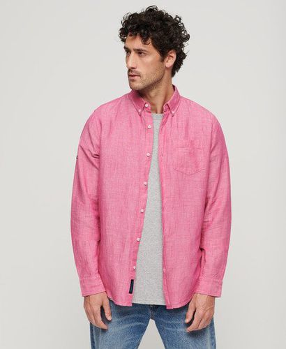 Men's Organic Cotton Studios Linen Button Down Shirt Pink / Vibe Pink - Size: L - Superdry - Modalova