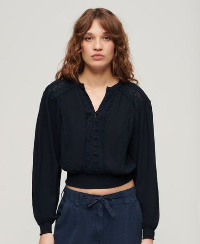 Damen Langärmelige, Gesmokte Bluse mit Spitzenbesatz, Größe: 38 - Größe: 38 - Superdry - Modalova