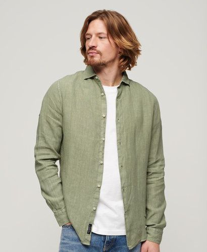 Men's Casual Linen Long Sleeve Shirt / Greenstone - Size: L - Superdry - Modalova